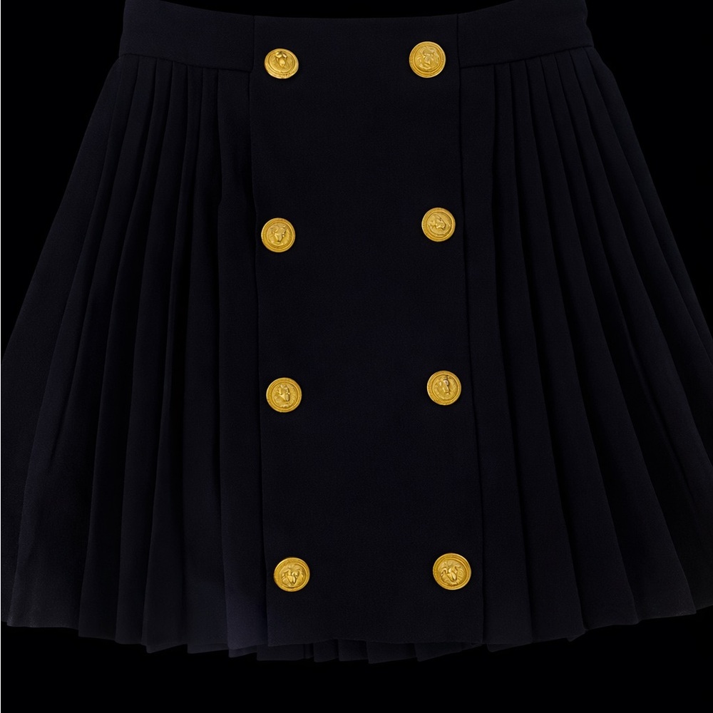 Hutch Navy blue Pleated Skater Skirt with Gold Buttons